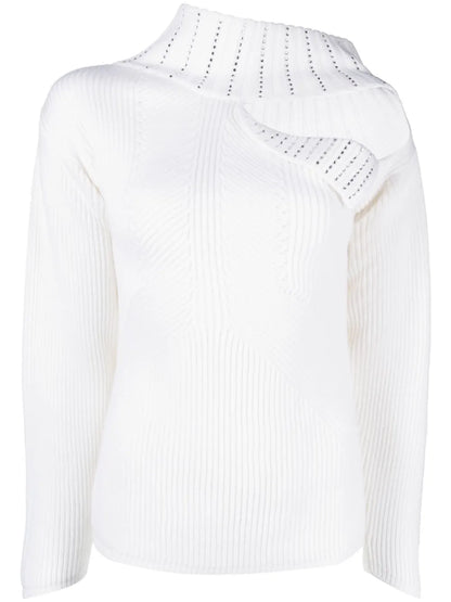 Rhinestone-Embellishment Cut-Out-Detail Wool Jumper