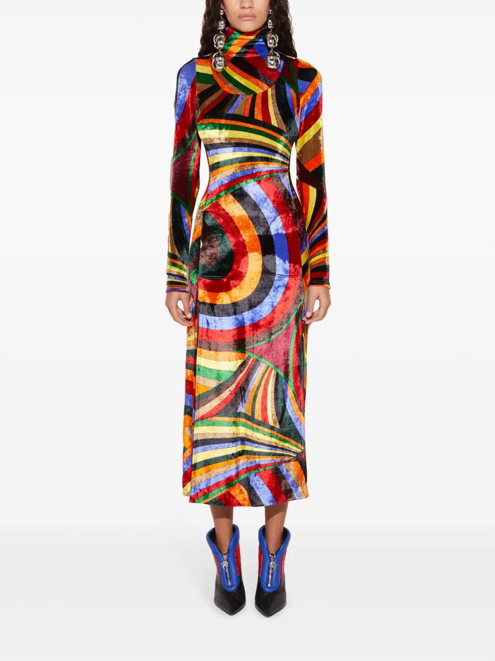 Iride-Print Velvet Maxi Dress