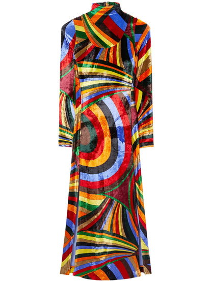 Iride-Print Velvet Maxi Dress