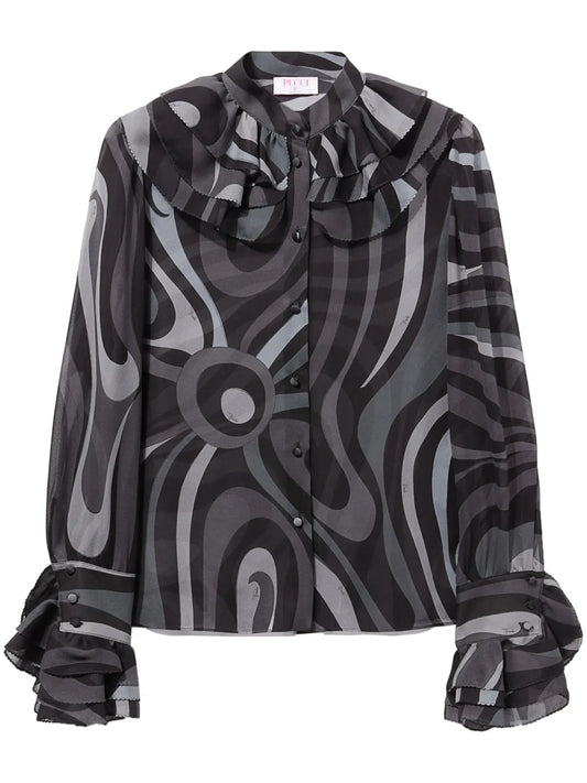 Marmo-Print Silk Shirt