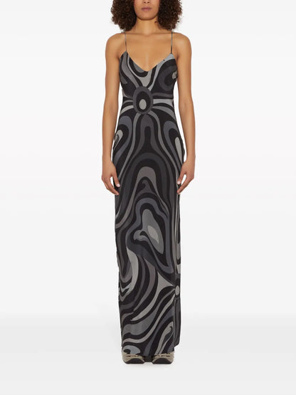 Marmo-Print Silk Dress