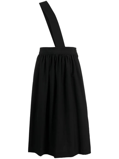 Crossover-Strap Wool Midi Skirt