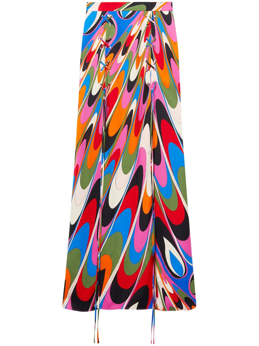 Marmo-Print Lace-Up Maxi Skirt