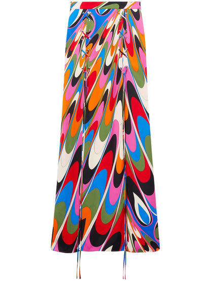 Marmo-Print Lace-Up Maxi Skirt
