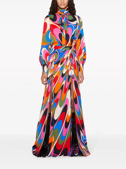 Marmo-Print Lace-Up Maxi Skirt
