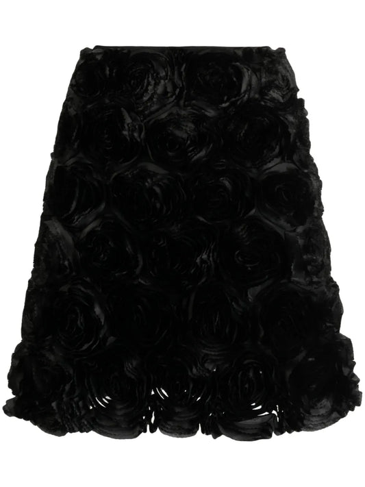 Floral-Appliqué Silk Skirt