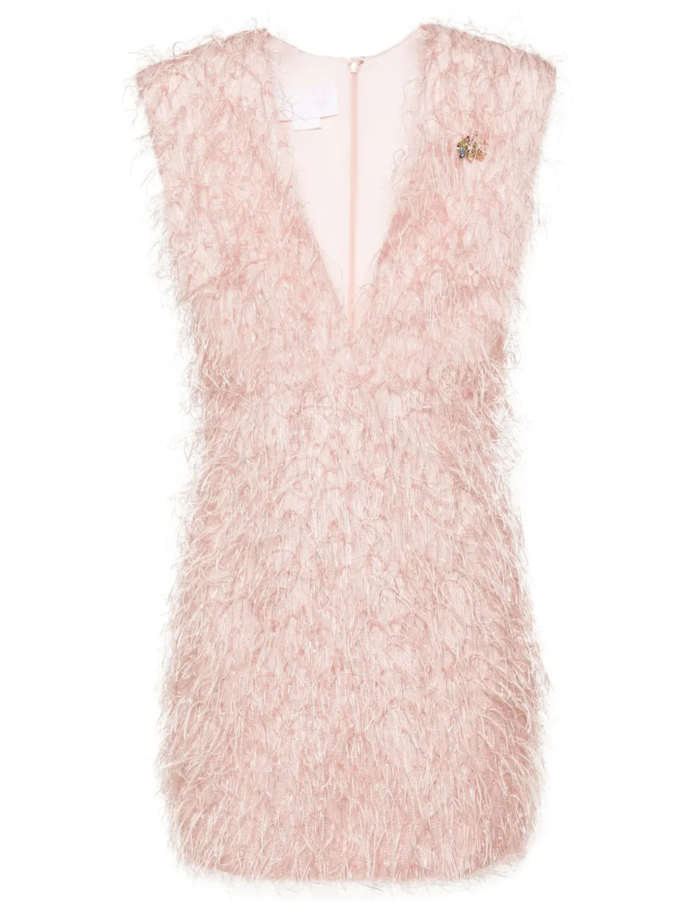Brooch-Detail Fringed Minidress