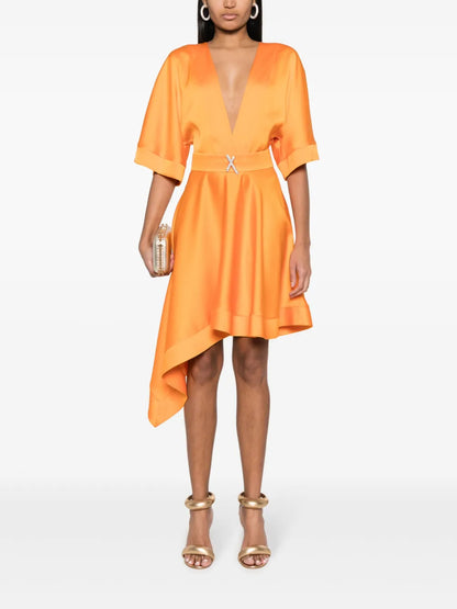 Belted Asymmetric Midi Dress