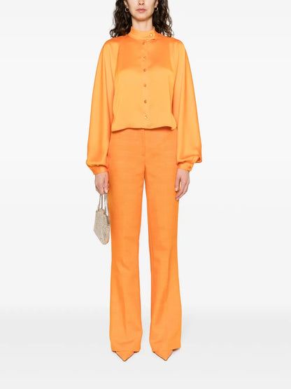 Band-Collar Satin Blouse