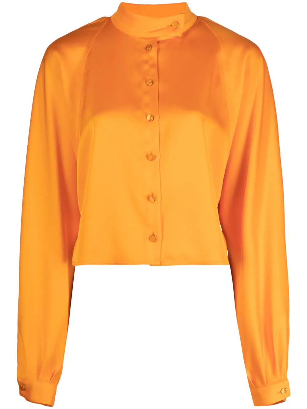 Band-Collar Satin Blouse
