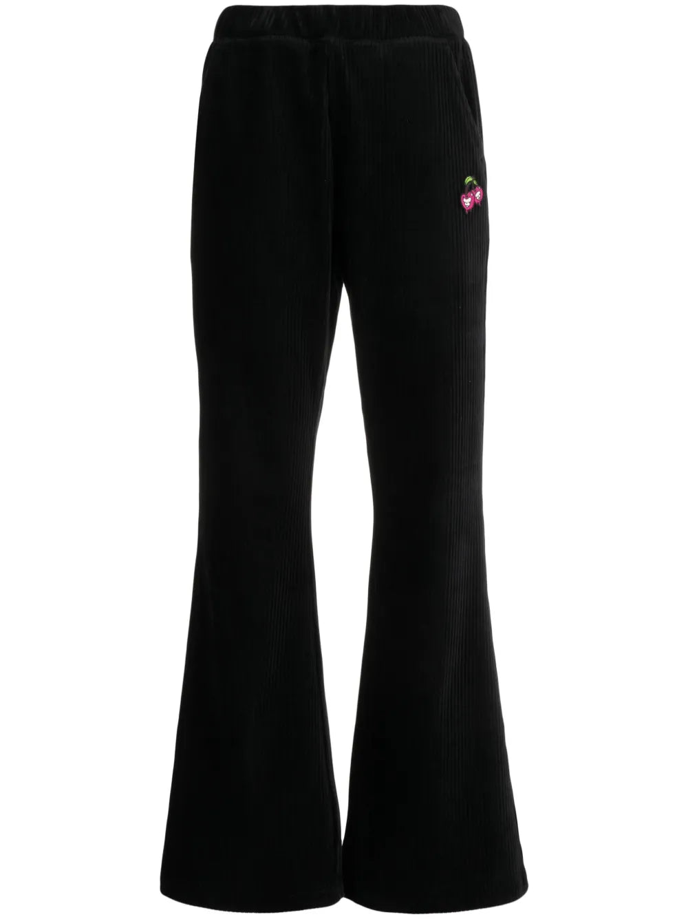 Cherry-Embroidered Cotton-Blend Flared Trousers