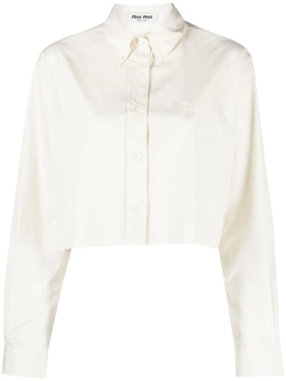 Logo-Embroidered Cropped Cotton Shirt