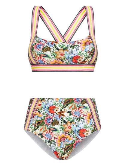 Bouquet-Print Bikini Set