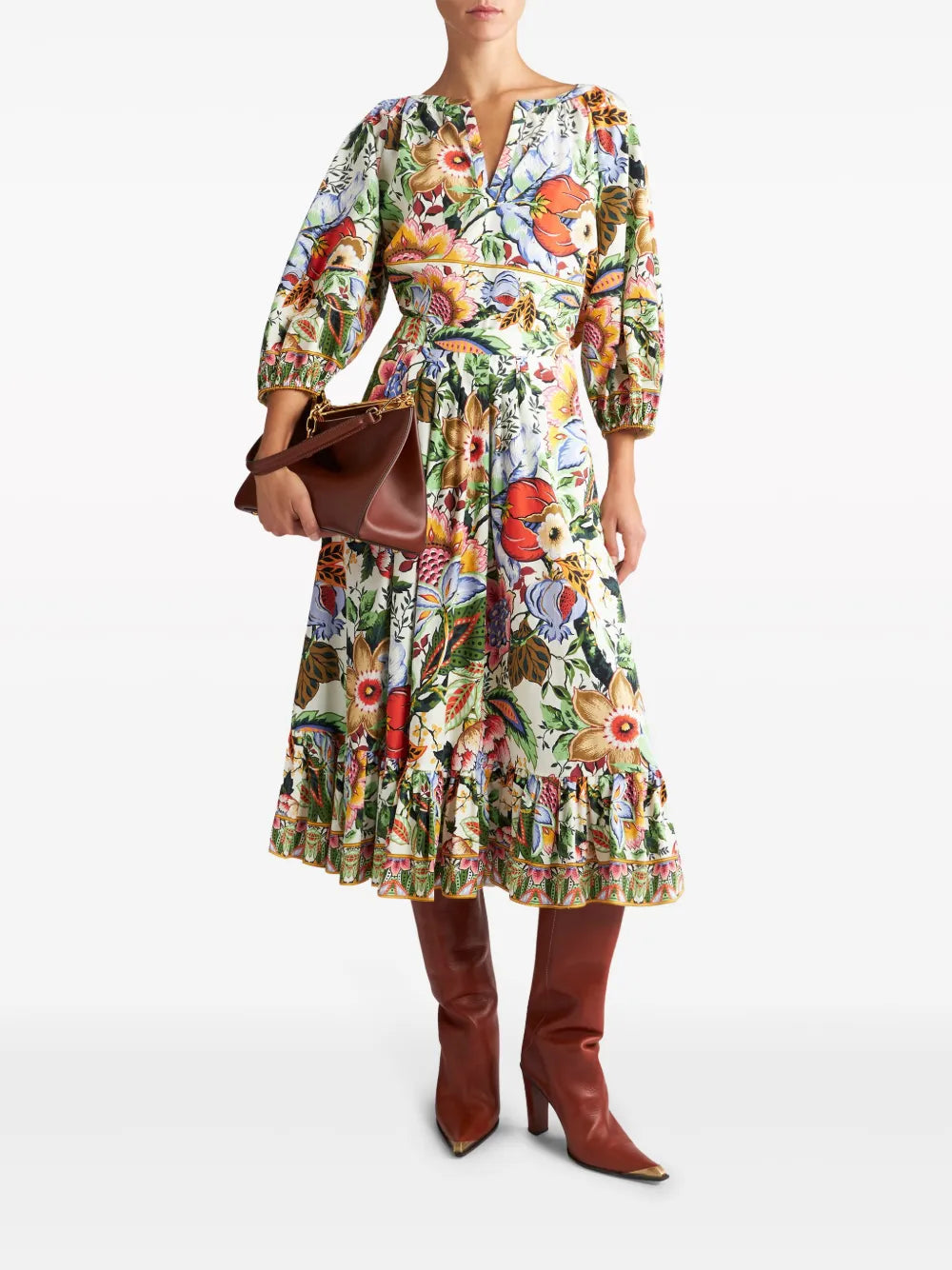 Floral-Print Pleated Midi Skirt