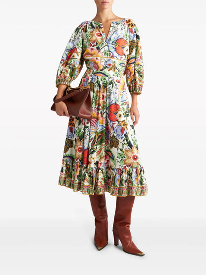 Floral-Print Pleated Midi Skirt