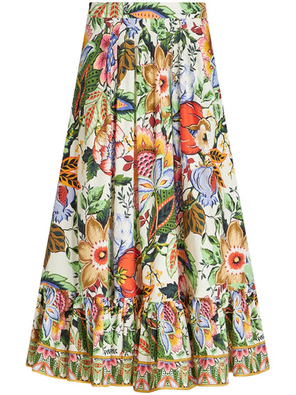 Floral-Print Pleated Midi Skirt