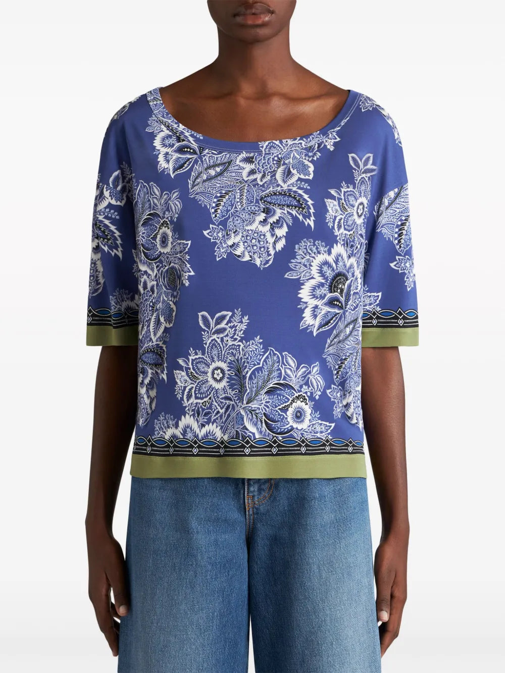 Floral-Print Contrasting-Trim Blouse