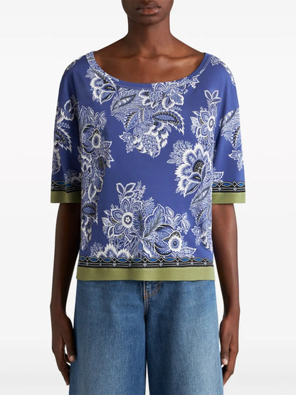 Floral-Print Contrasting-Trim Blouse