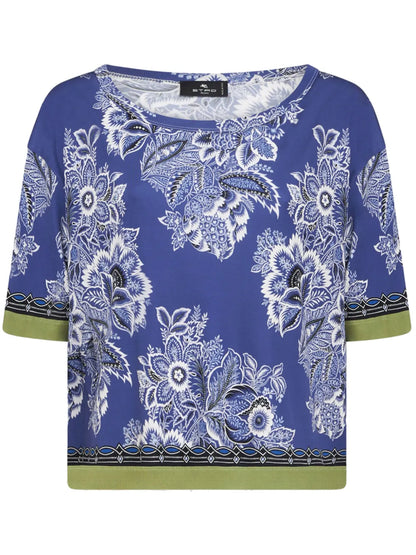 Floral-Print Contrasting-Trim Blouse