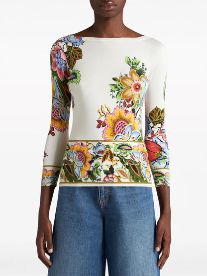 Floral-Print Silk Blend Jumper