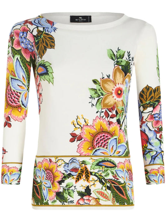 Floral-Print Silk Blend Jumper