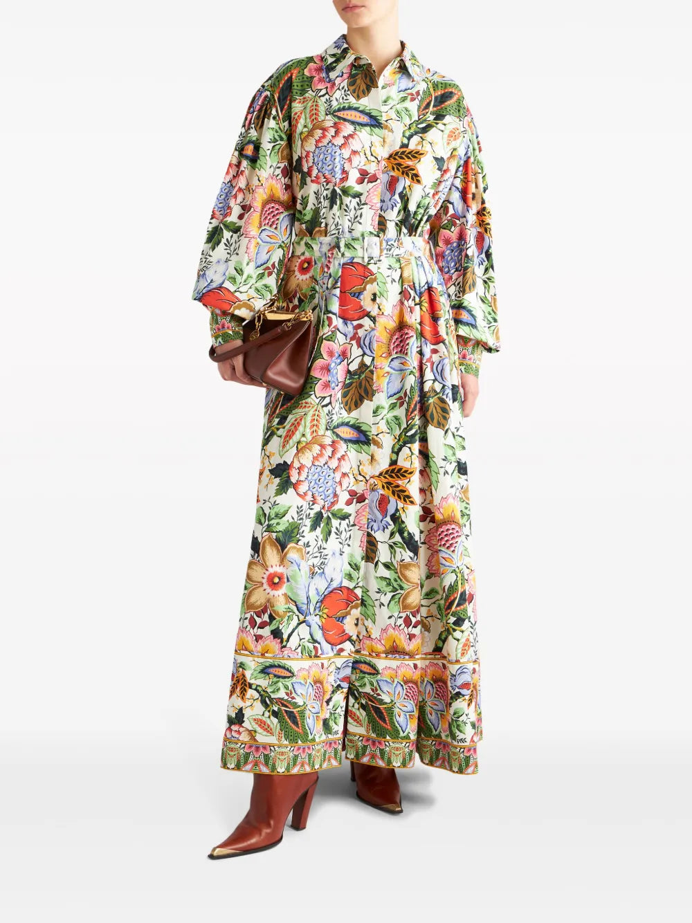 Floral-Print Maxi Cotton Shirtdress