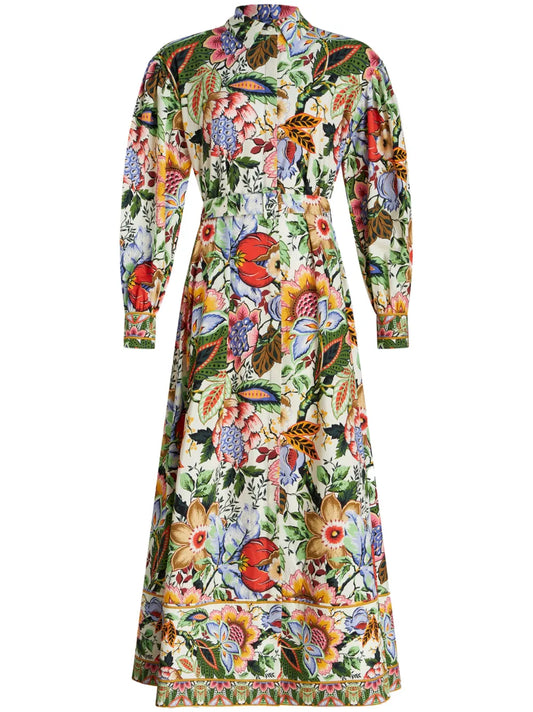 Floral-Print Maxi Cotton Shirtdress