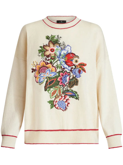 Floral-Embroidered Cashmere Blend Jumper