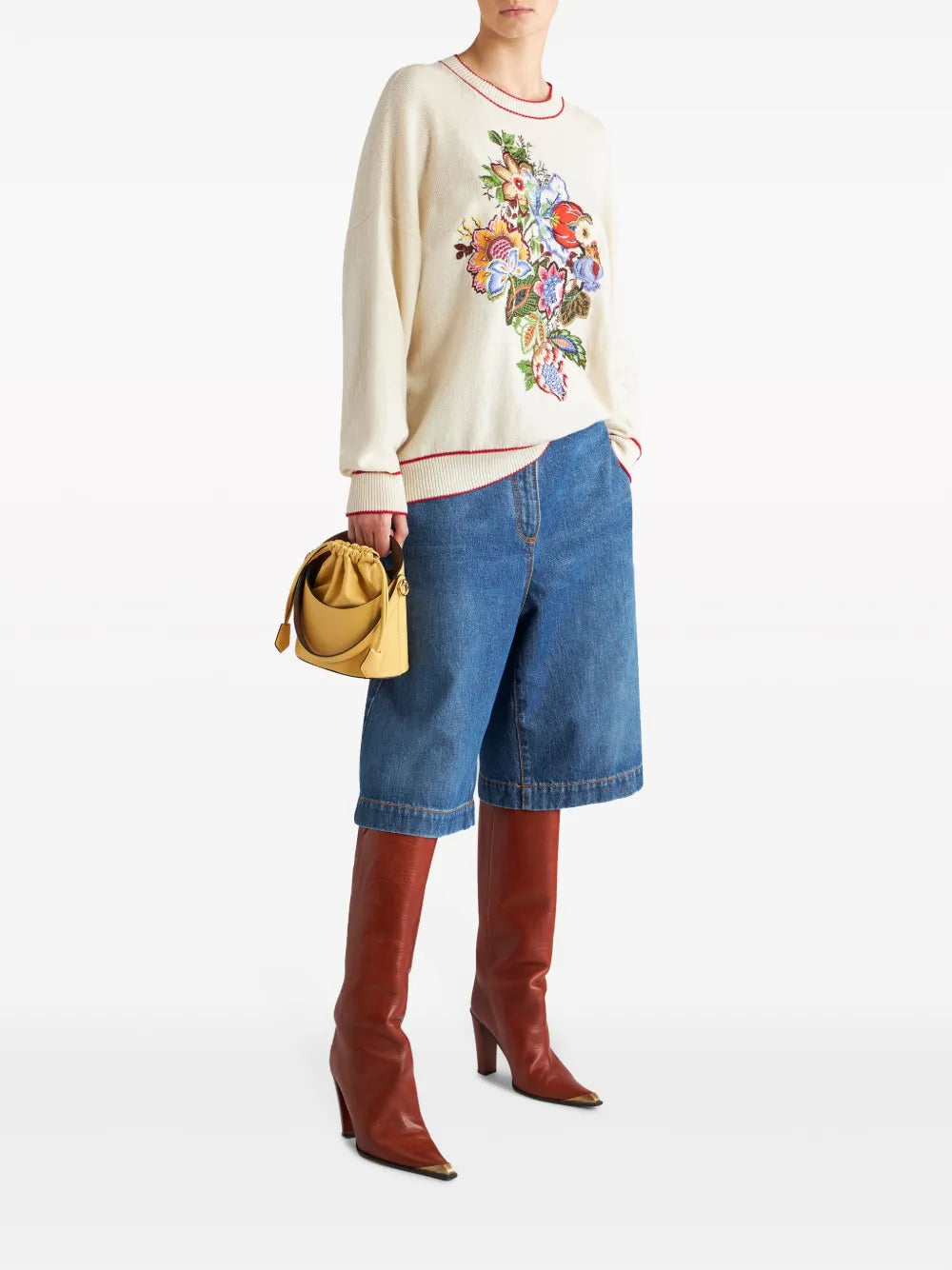 Floral-Embroidered Cashmere Blend Jumper