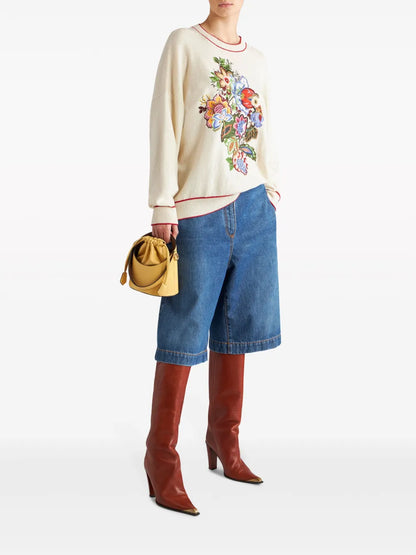 Floral-Embroidered Cashmere Blend Jumper