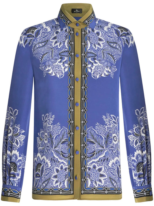 Bandana-Print Silk Crepe Shirt