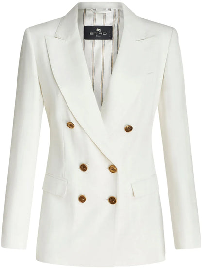 Slub-Texture Double-Breasted Blazer