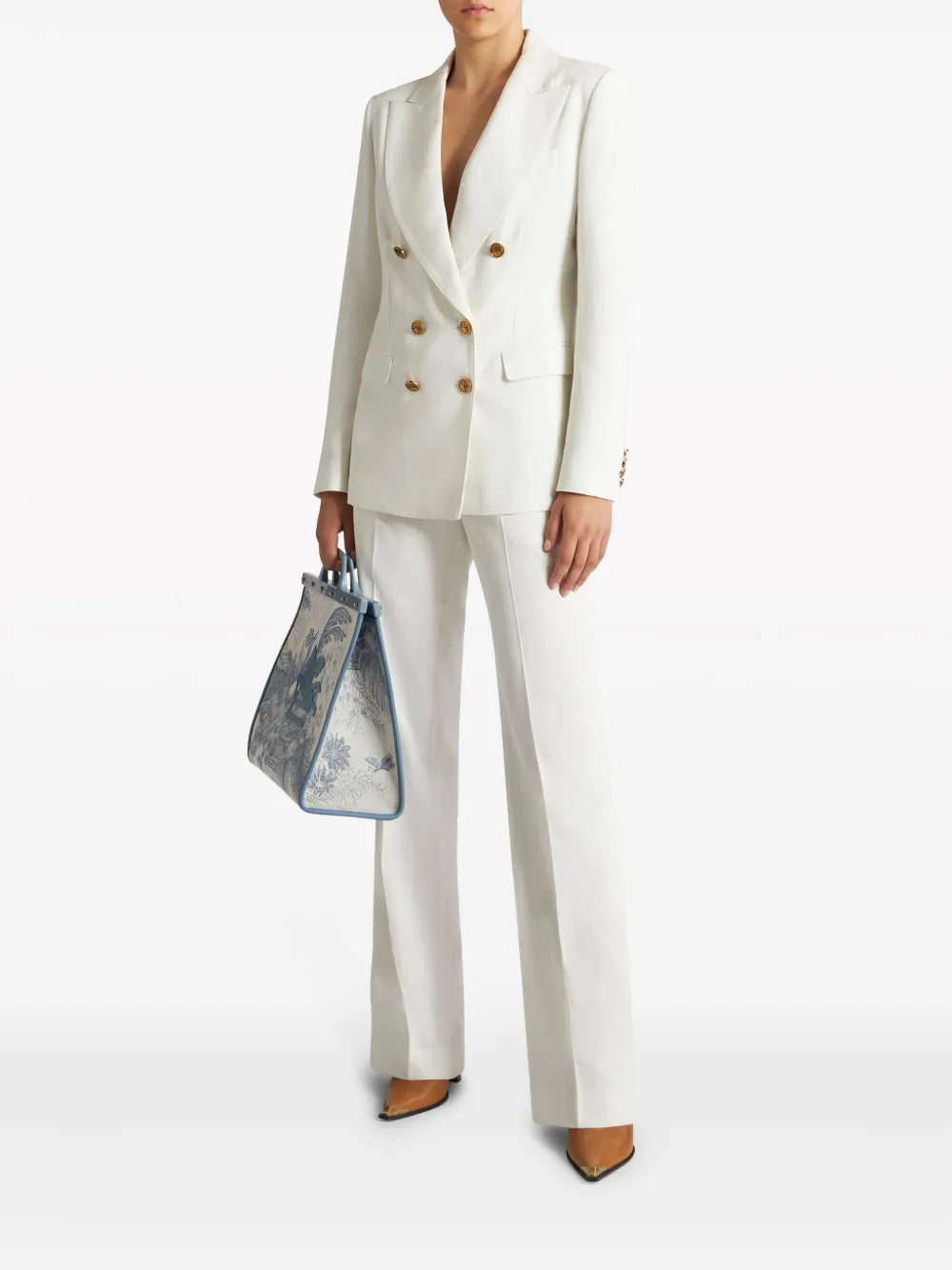 Slub-Texture Double-Breasted Blazer
