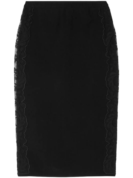 Floral-Embroidered Pencil Midi Skirt