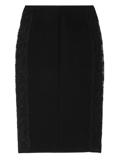 Floral-Embroidered Pencil Midi Skirt