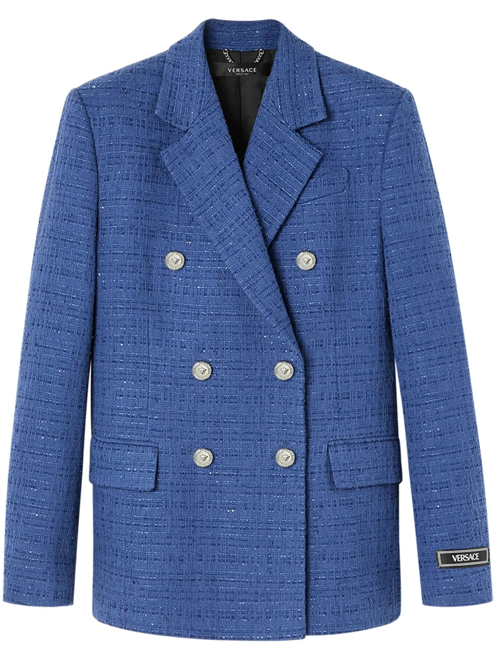 Metallic-Threading Double-Breasted Blazer