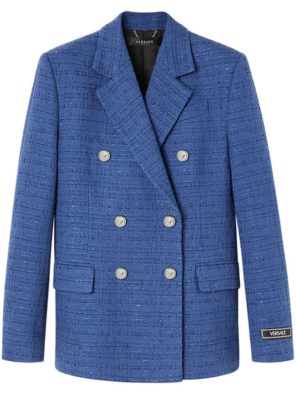Metallic-Threading Double-Breasted Blazer
