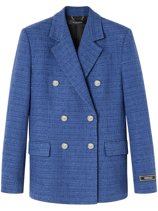 Metallic-Threading Double-Breasted Blazer