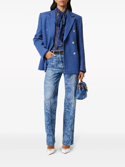 Metallic-Threading Double-Breasted Blazer