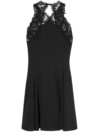 Barocco-Lace Trim Halterneck Minidress