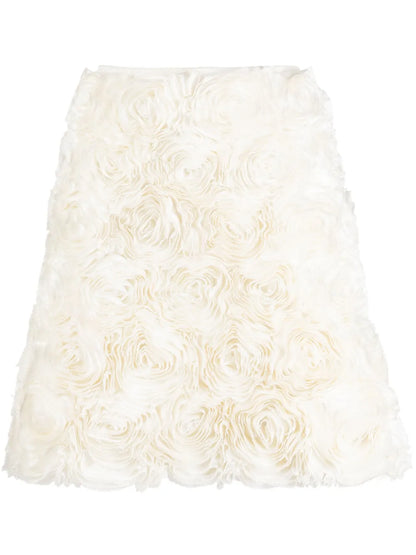 Floral-Appliqué Silk Skirt