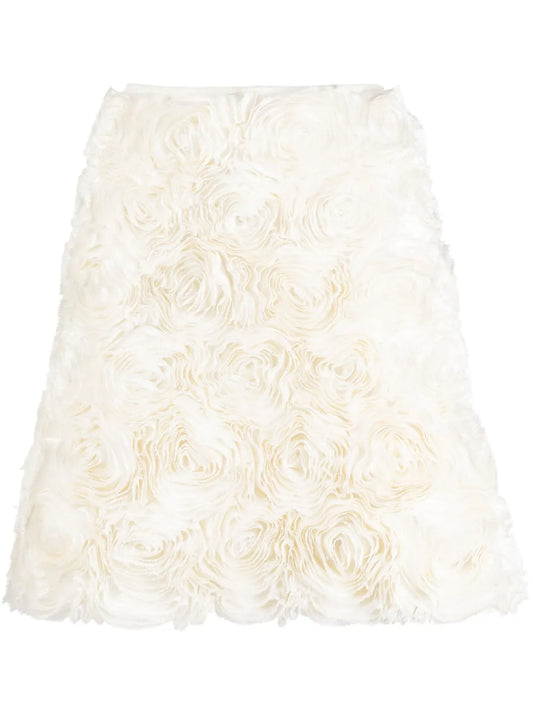 Floral-Appliqué Silk Skirt