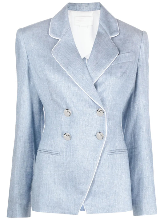 Pipe-Trimmed Double-Breasted Blazer
