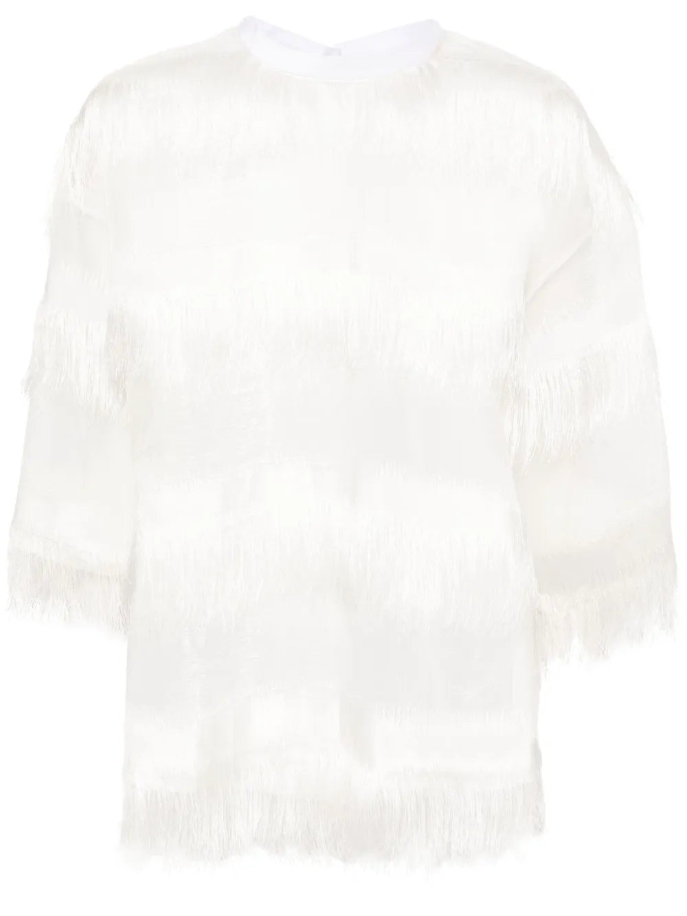 Semi-Sheer Fringed Blouse