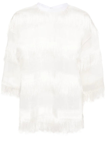 Semi-Sheer Fringed Blouse
