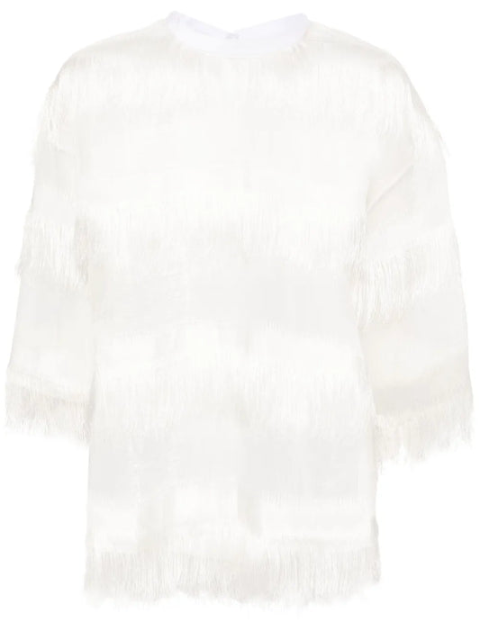 Semi-Sheer Fringed Blouse
