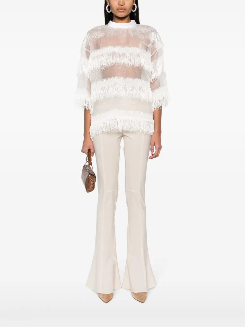 Semi-Sheer Fringed Blouse
