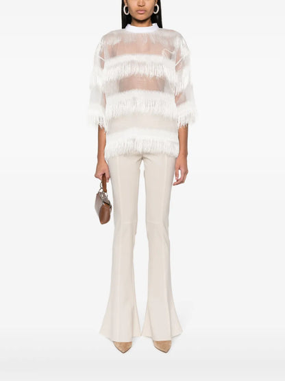 Semi-Sheer Fringed Blouse