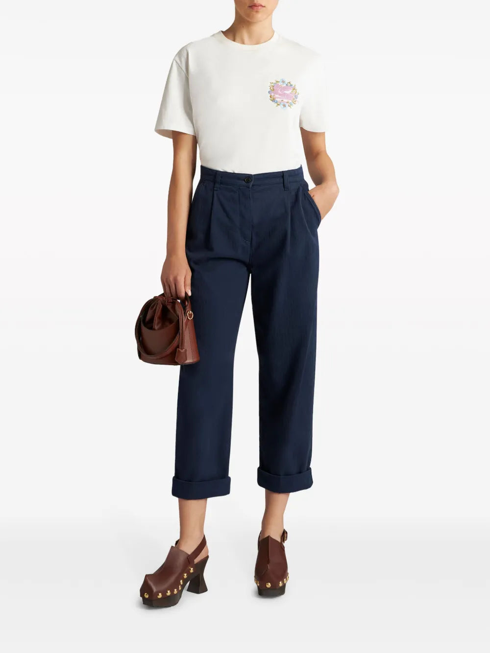 Cropped Herringbone-Pattern Cotton Chinos