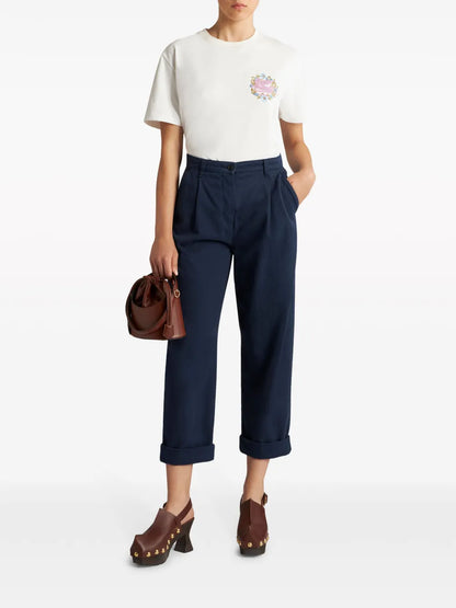 Cropped Herringbone-Pattern Cotton Chinos